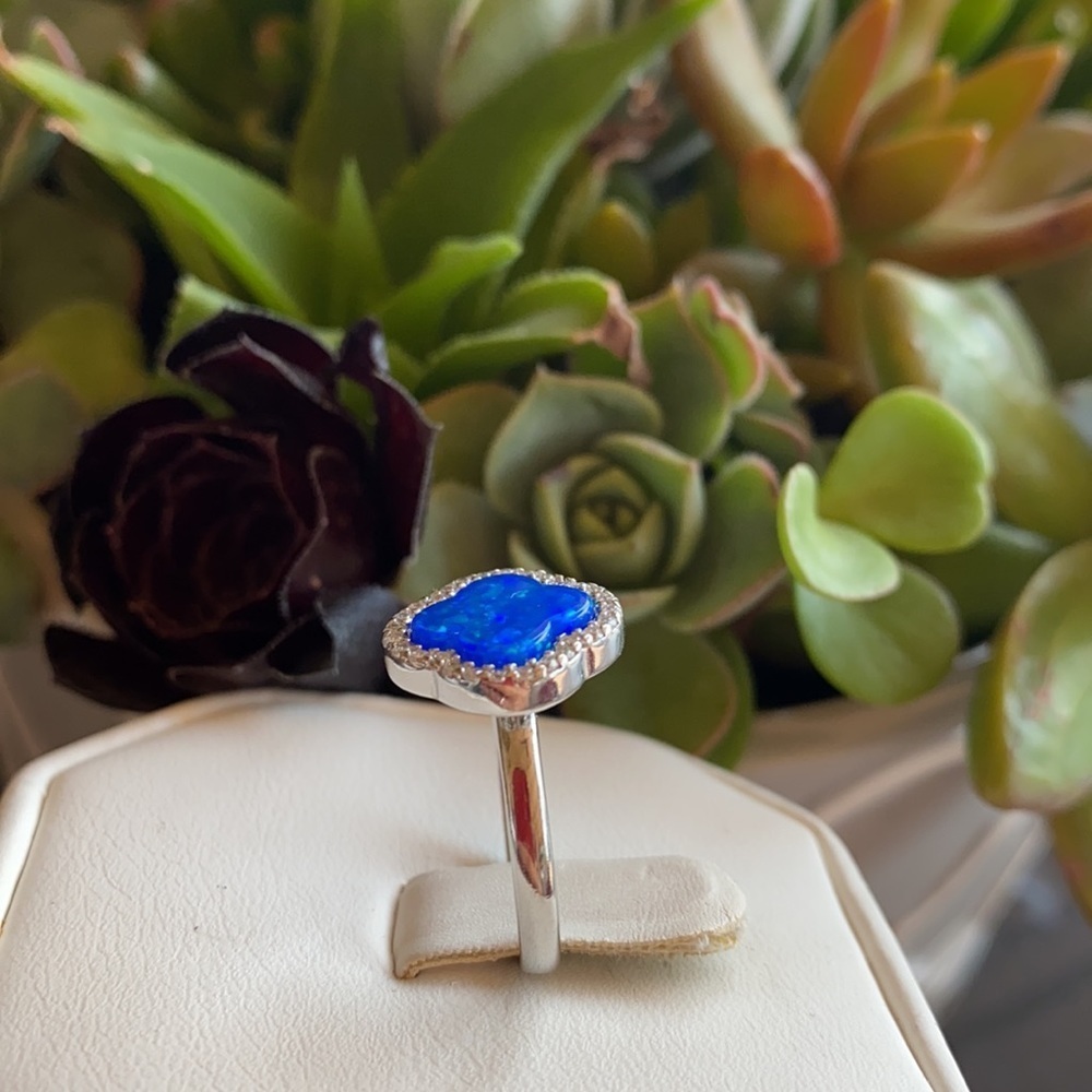 NEW 925 SILVER CLOVER RING BLUE OPAL RING - Picture 7 of 8